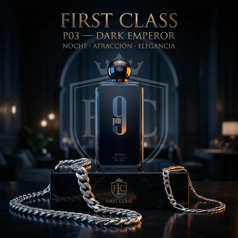 Set Dark Emperor de FIRST CLASS: Afnan 9PM y Cadena Cubana en Plata Ley 925 y Pulsera Figaro en Plata Ley 925