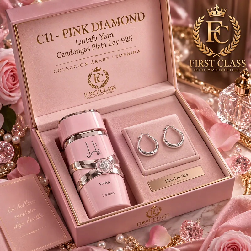 Set Pink Diamond de FIRST CLASS: Lattafa Yara y Candongas en Plata Ley 925