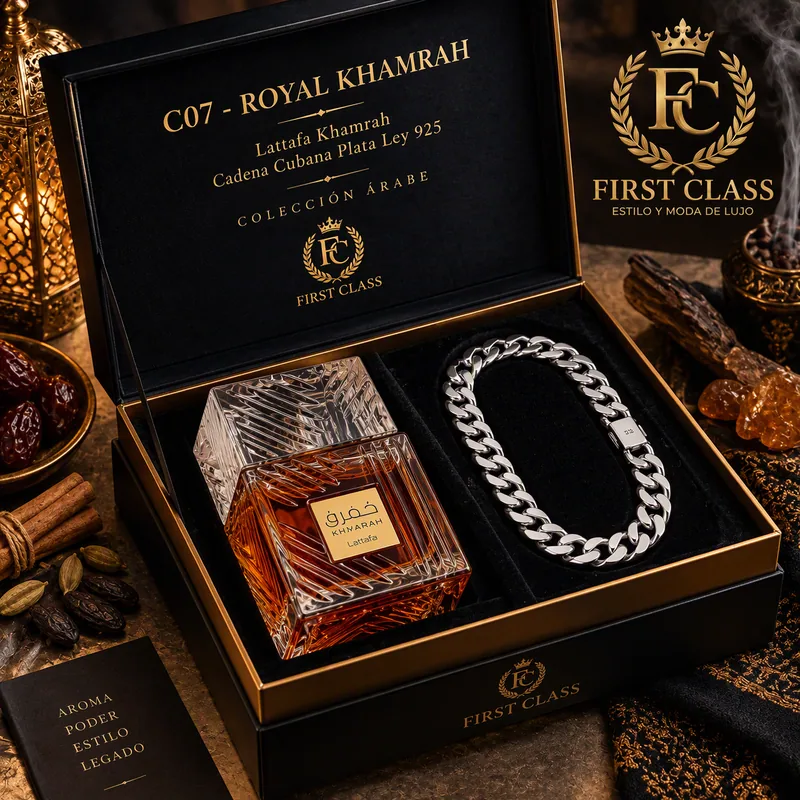 Set Royal Khamrah de FIRST CLASS: Lattafa Khamrah y Cadena Cubana en Plata Ley 925